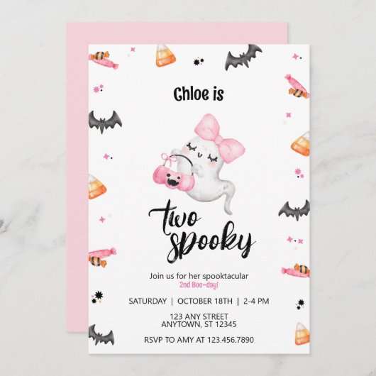 Twee Spooky Meisje 2e Boo-Day Halloween Verjaardag Kaart (Voorkant / Achterkant)