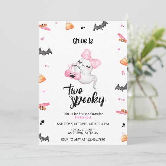 Twee Spooky Meisje 2e Boo-Day Halloween Verjaardag Kaart (Staand voorkant)