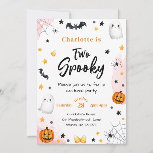 Twee Spooky Meisjes Roze Halloween 2e Verjaardag Kaart (Voorkant)