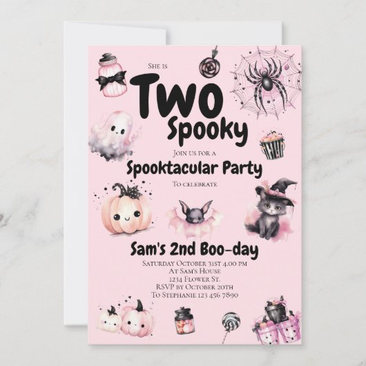 Twee Spooky Meisjes Schattige Roze Halloween 2e Ve Kaart (Voorkant)