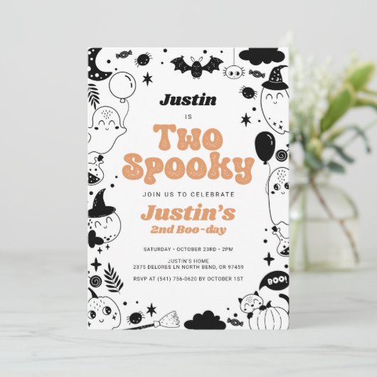 Twee Spooky Oranje Ghost Halloween Verjaardag Kaart (Staand voorkant)