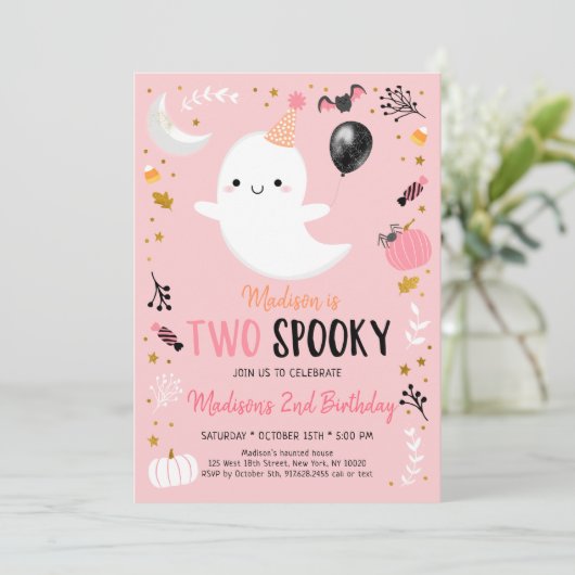 Twee Spooky Pink Ghost Halloween Birthday Kaart (Staand voorkant)