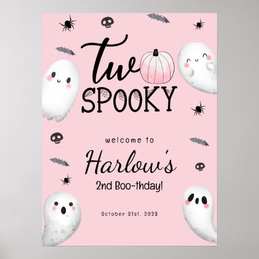 Twee Spooky Pink Ghost Halloween Verjaardag Welkom Poster (Voorkant)