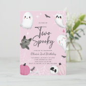 Twee Spooky Pink Ghost Tweede Verjaardag uitnodigi Kaart (Staand voorkant)