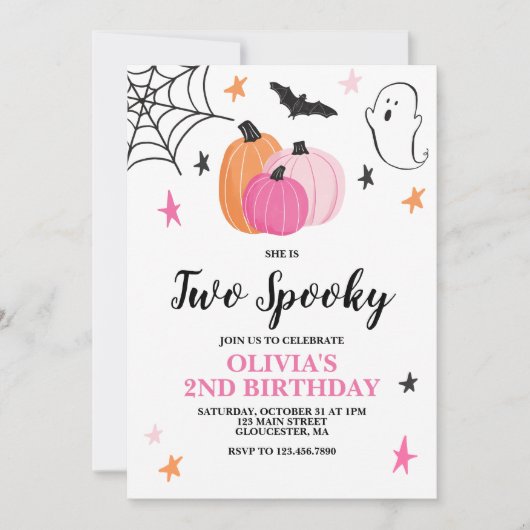 Twee Spooky Pink Halloween 2e uitnodiging (Voorkant)