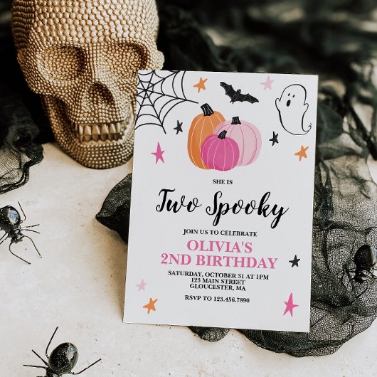 Twee Spooky Pink Halloween 2e uitnodiging