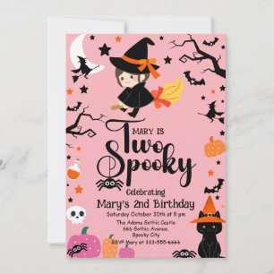 Twee Spooky Pink Witchy Halloween Verjaardagsfeest Kaart
