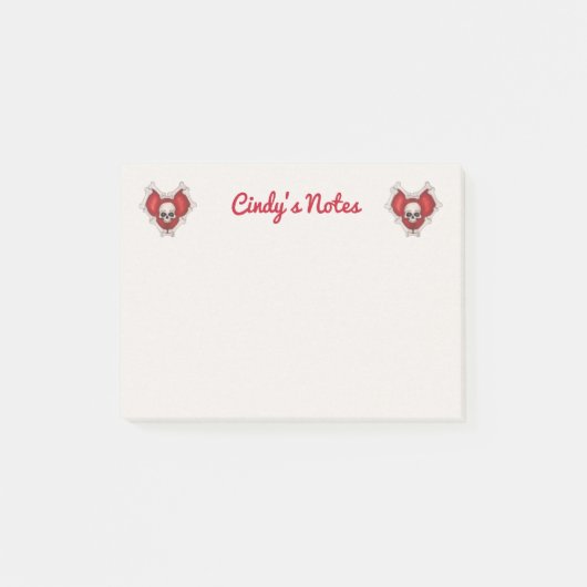 Twee Spooky Red Hearts met witte Botten en Skulls Post-it® Notes (Voorkant)