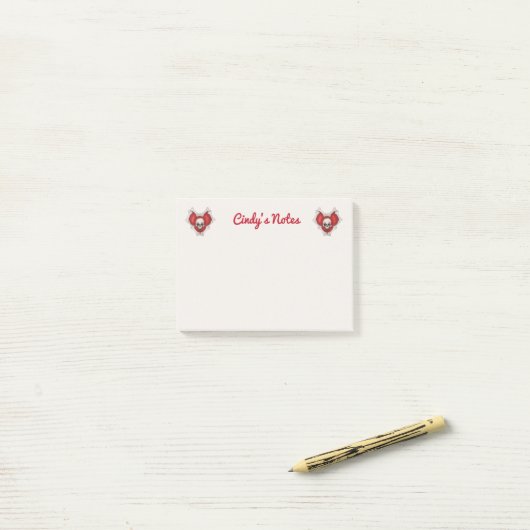 Twee Spooky Red Hearts met witte Botten en Skulls Post-it® Notes (Op bureau)