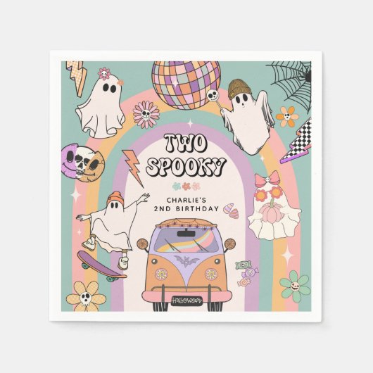 Twee Spooky Retro Fun 2e Verjaardagsfeest Servet (Voorkant)