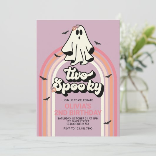 Twee Spooky Retro Halloween Ghost Verjaardag Kaart (Staand voorkant)