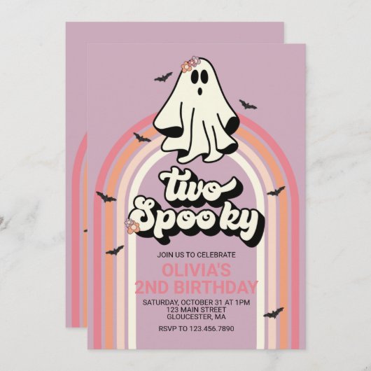 Twee Spooky Retro Halloween Ghost Verjaardag Kaart (Voorkant / Achterkant)