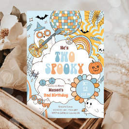 Twee spooky retro halloween jongen tweede verjaard kaart
