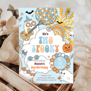 Twee spooky retro halloween jongen tweede verjaard kaart