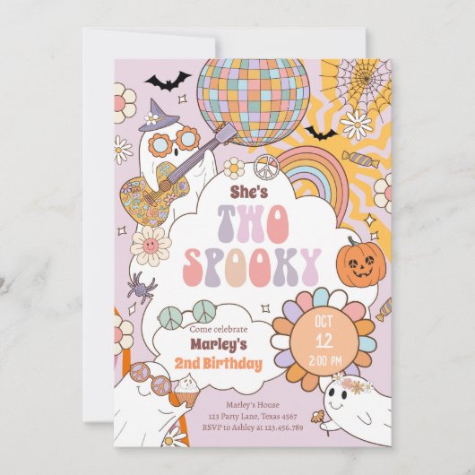 Twee spooky retro halloween meisje tweede verjaard kaart (Voorkant)