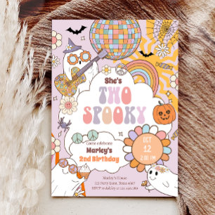 Twee spooky retro halloween meisje tweede verjaard kaart