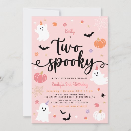 Twee Spooky Roze Halloween Schattige Ghost 2e Verj Kaart (Voorkant)