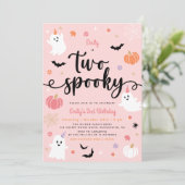 Twee Spooky Roze Halloween Schattige Ghost 2e Verj Kaart (Staand voorkant)