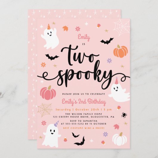 Twee Spooky Roze Halloween Schattige Ghost 2e Verj Kaart (Voorkant / Achterkant)