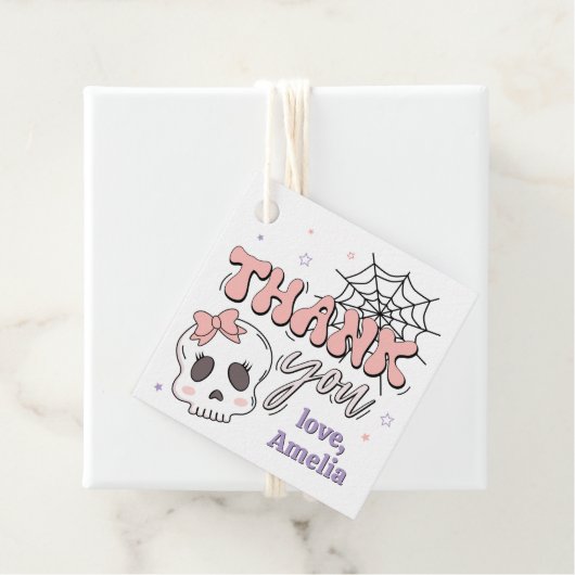 Twee Spooky Schattigee Roze Halloween Verjaardag B Bedankjes Labels (In situ)