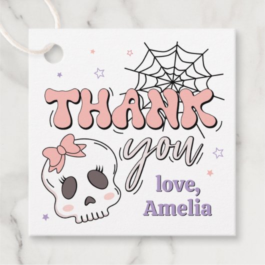 Twee Spooky Schattigee Roze Halloween Verjaardag B Bedankjes Labels (Voorkant)