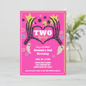 Twee Spooky Skeleton Girls Tweede Verjaardag Kaart (Staand voorkant)