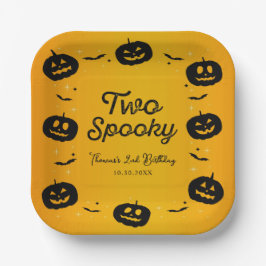 Twee Spooky Verjaardag Halloween Pumpkins & Bats Papieren Bordje