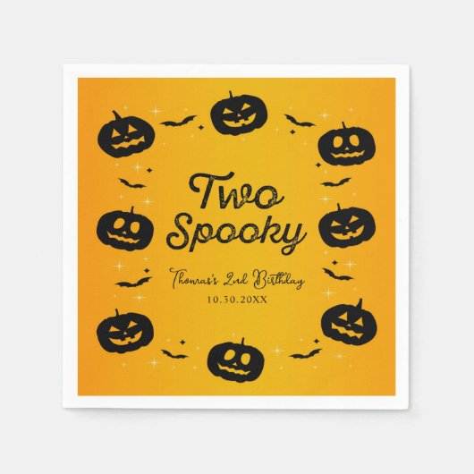 Twee Spooky Verjaardag Halloween Pumpkins & Bats Servet (Voorkant)