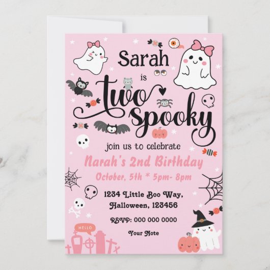 Twee Spooky Verjaardag Meisje Uitnodiging (Voorkant)