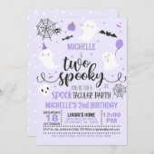 Twee Spooky Verjaardagsuitnodiging - Meisje (Paars Kaart (Voorkant / Achterkant)