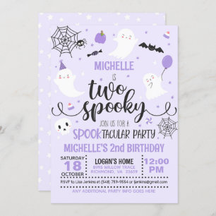 Twee Spooky Verjaardagsuitnodiging - Meisje (Paars Kaart