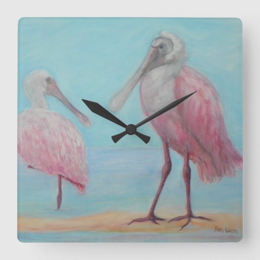 TWEE SPOONBILLEN wandklok (Voorkant)