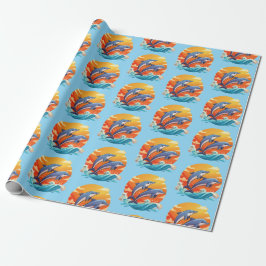 Twee springende cartoondolfijnen cadeaupapier