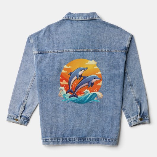 Twee springende cartoondolfijnen denim jacket (Achterkant)