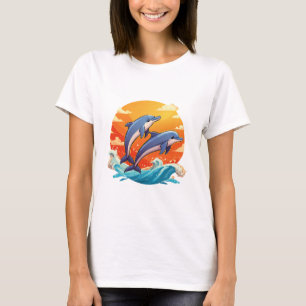 Twee springende cartoondolfijnen t-shirt