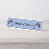 Twee springende sprankelende als blauwe witte dolf bureau naambordje (Voorkant)