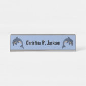 Twee springende sprankelende als blauwe witte dolf bureau naambordje (Voorkant)