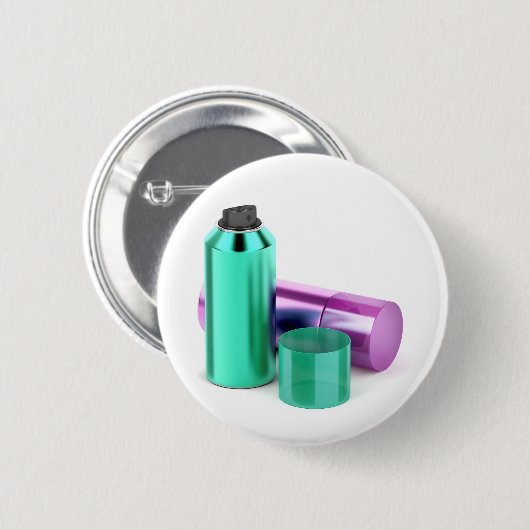 Twee spuitbussen ronde button 5,7 cm (Voorkant /achterkant)