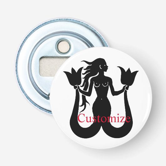 Twee Staart Zeemeermin Silhouet Thunder_Cove Button Flesopener (Voorkant)