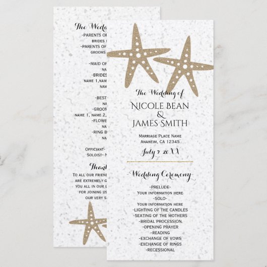 Twee Starfish Beach Vrijgezellenfeest huwelijkspro Programmakaart (Voorkant / Achterkant)