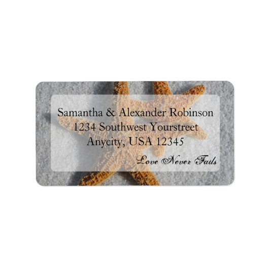 Twee Starfish in de zand, Beach Wedding Etiket (Voorkant)