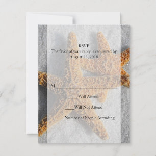 Twee Starfish in de zand, Beach Wedding RSVP Kaartje