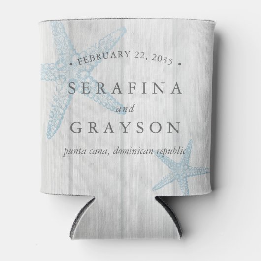 Twee  Starfish op Wood Rustic Beach Wedding Blikjeskoeler (Voorkant)