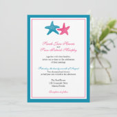 Twee Starfish Peacock en roze bruiloft Kaart (Staand voorkant)