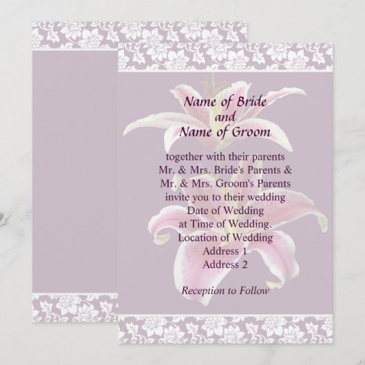 Twee Stargazer Lelie Huwelijksuitnodiging Set Kaart (Voorkant / Achterkant)