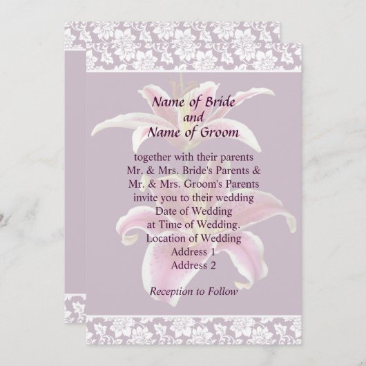 Twee Stargazer-lelies Trouw Uitnodiging Set (Voorkant / Achterkant)