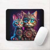Twee Steampunk Kittens Poseren Muismat (Met muis)