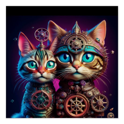 Twee Steampunk Kittens Poseren Perfect Poster (Voorkant)