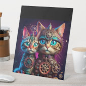 Twee Steampunk Kittens poseren Reclamebord Met Voetstuk (Insitu)