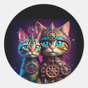Twee Steampunk Kittens Poseren Ronde Sticker